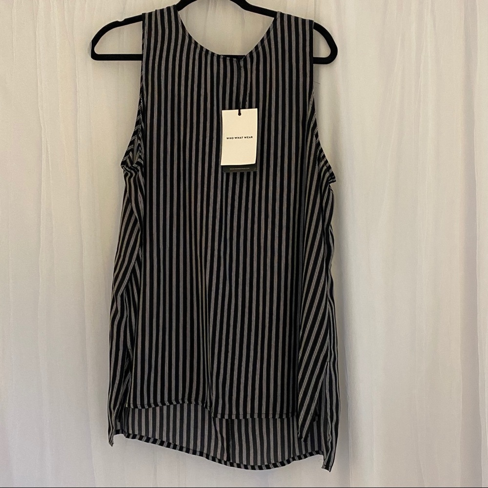 Who What Wear Black and White Stripped Tank Top